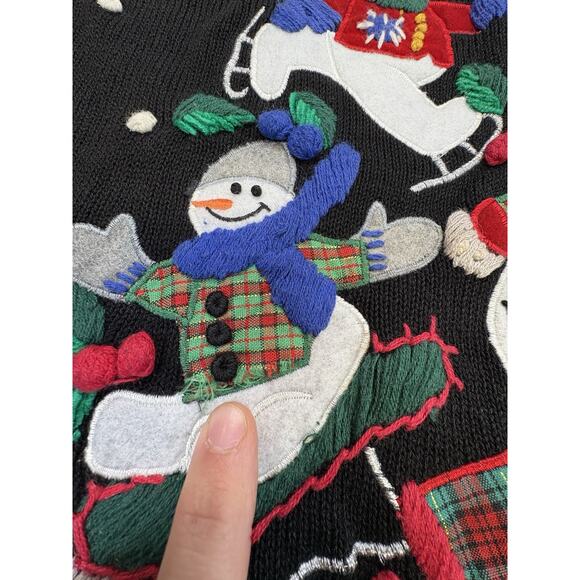 Victoria Jones Woman Black Snowman Holiday Christmas Sweater Medium - Picture 5 of 10